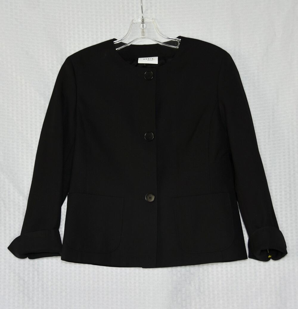 AKRIS PUNTO Black Button Down Wool Blazer Jacket Size 4